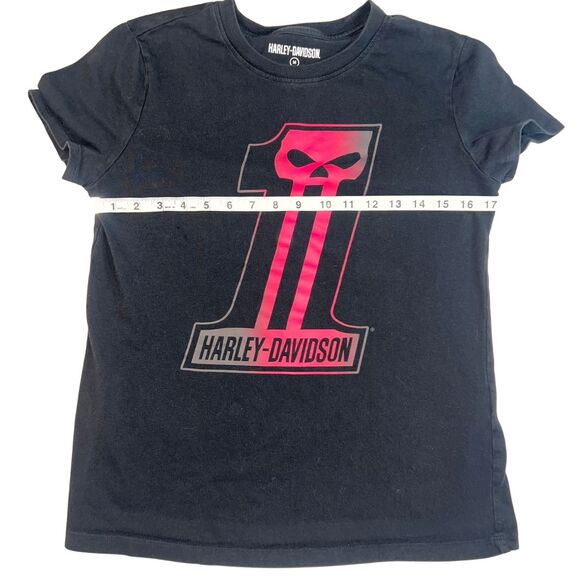 Harley Davidson T shirt Womens Medium Black Pink Skull Top Biker Grunge Shirt - Picture 3 of 11